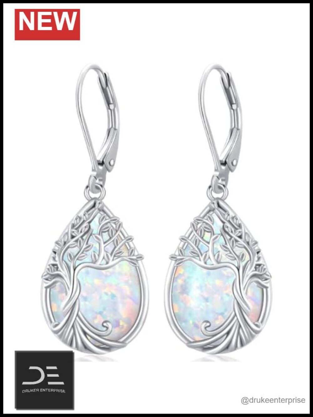 Sterling Silver Tree of Life Dangle Earrings Opal Birthstone Fine Jewelry